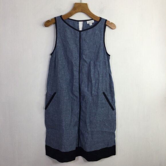 J. Jill Women's Seamed Love Linen Dress V-Neck Pullover Sleeveless Blue Size S - Picture 16 of 16